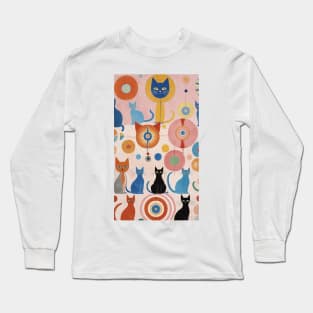 Hilma af Klint's Feline Dreamscape: Abstract Whimsy Long Sleeve T-Shirt